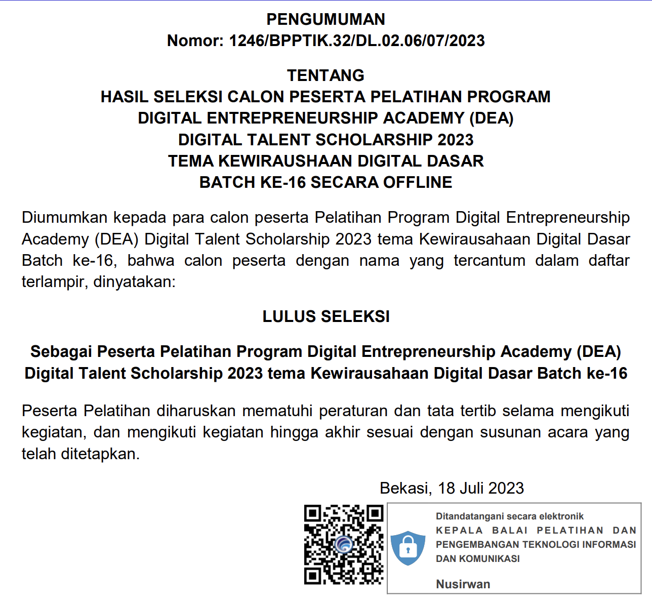 Peserta Lolos Seleksi Administrasi - My Digital Academy 2023